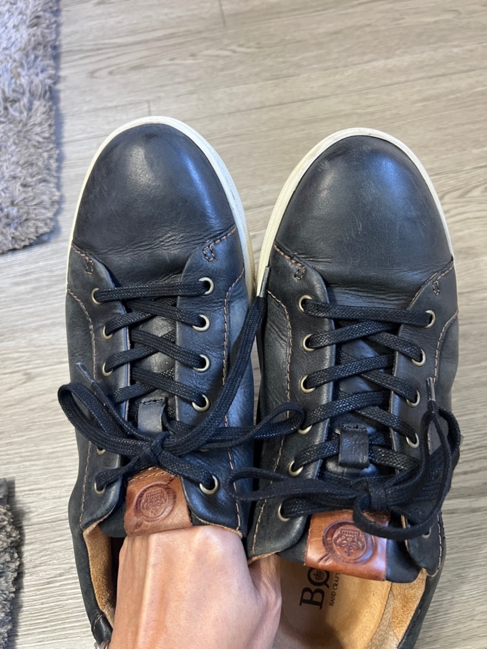 Born Black Leather Low-Top Sneakers with Brown Tongue Patch - Picture 5 of 7